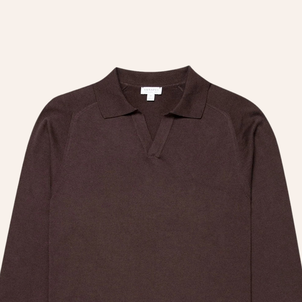 Dark Chocolate Brown Sea Island Cotton Cashmere Polo