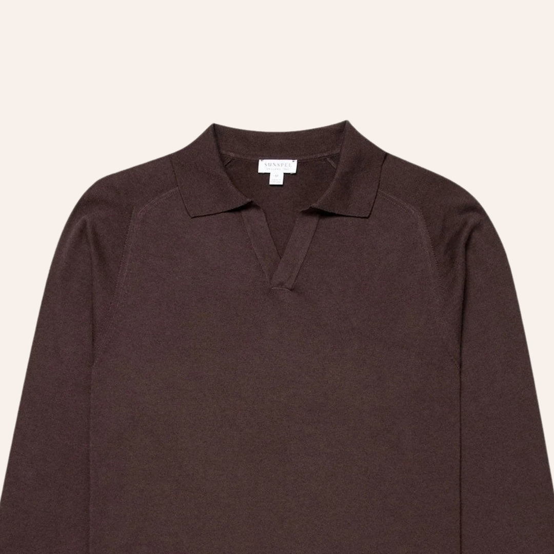 Dark Chocolate Brown Sea Island Cotton Cashmere Polo