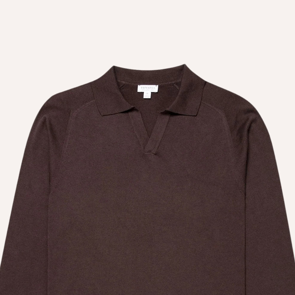 Dark Chocolate Brown Sea Island Cotton Cashmere Polo