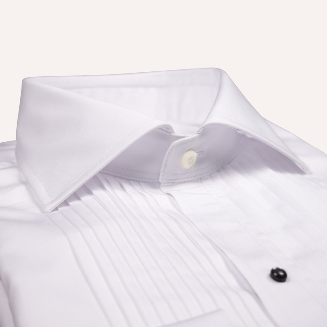 White Pleated Front Regular Tuxedo Shirt