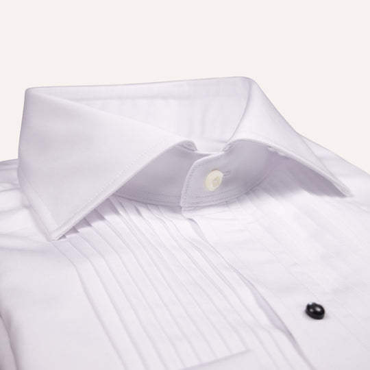 White Pleated Front Regular Tuxedo Shirt