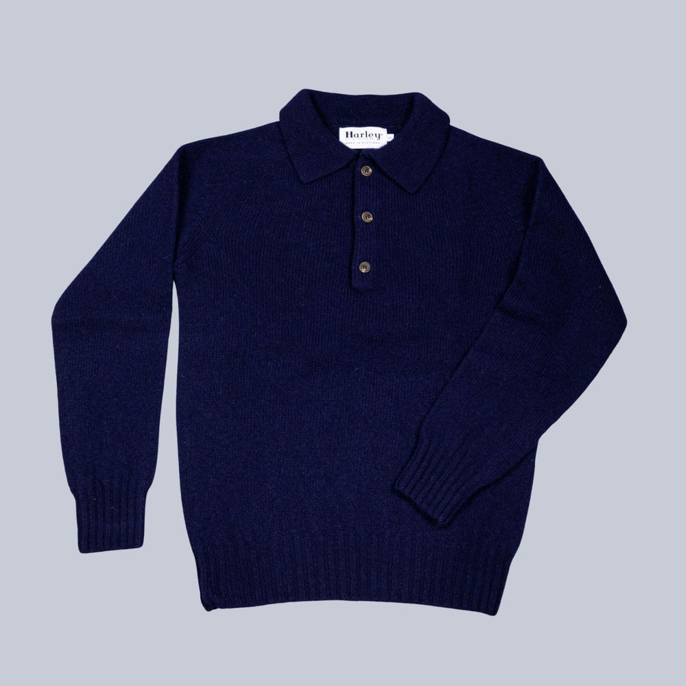 Navy Supersoft Lambswool 3 Button Sweater