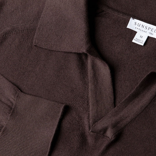 Dark Chocolate Brown Sea Island Cotton Cashmere Polo