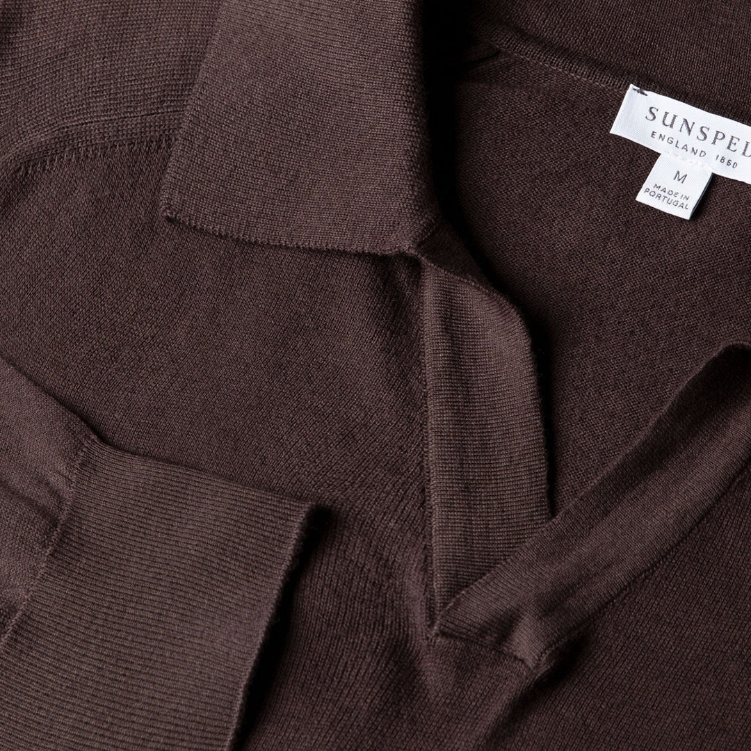 Dark Chocolate Brown Sea Island Cotton Cashmere Polo