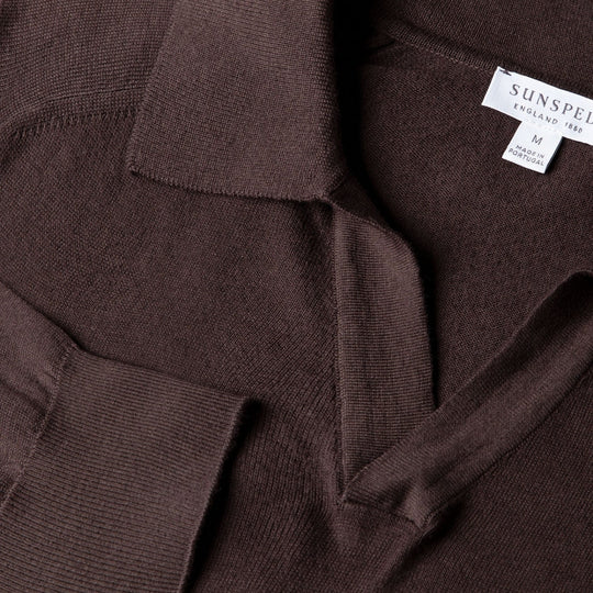 Dark Chocolate Brown Sea Island Cotton Cashmere Polo