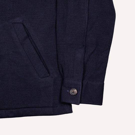 Navy Wool Jersey Mandarin Nehru Jacket