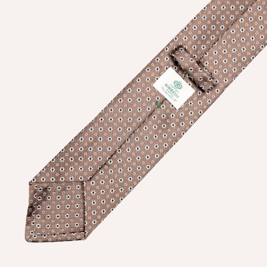 Taupe Flower Geometric Pattern Silk Tie