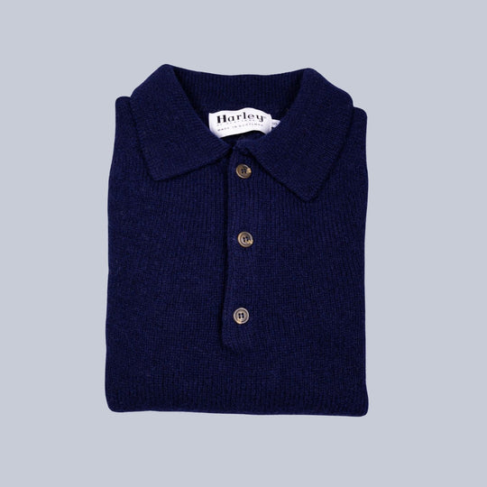 Navy Supersoft Lambswool 3 Button Sweater