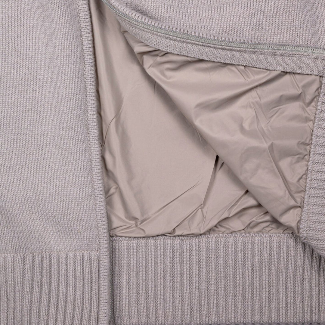 Oatmeal Wool Cashmere Fur Collar Zip Cardigan