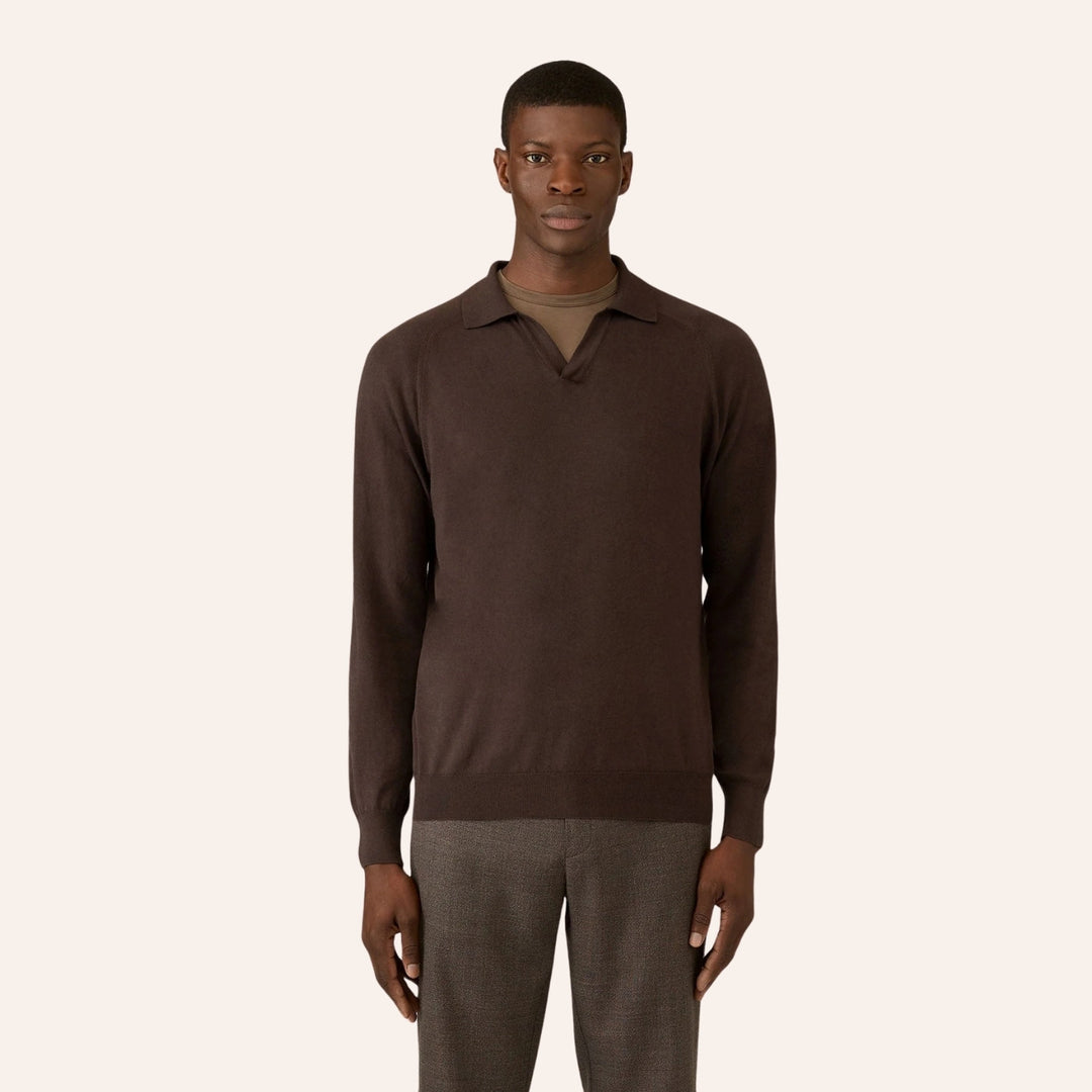 Dark Chocolate Brown Sea Island Cotton Cashmere Polo