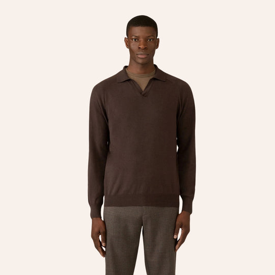 Dark Chocolate Brown Sea Island Cotton Cashmere Polo