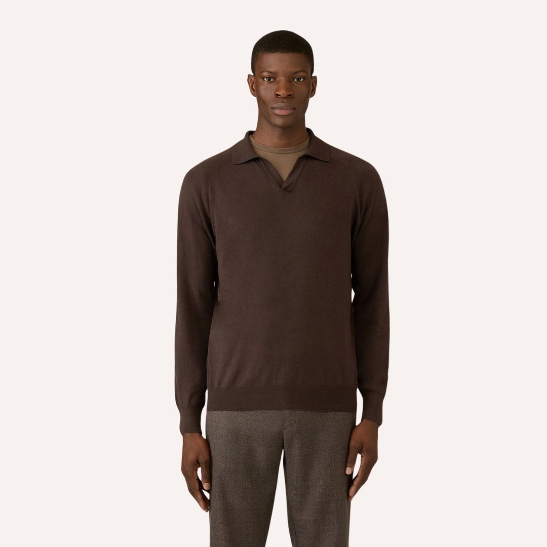 Dark Chocolate Brown Sea Island Cotton Cashmere Polo