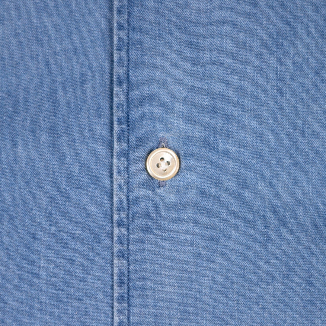 Washed Blue Denim Button Down Shirt - Slim Fit