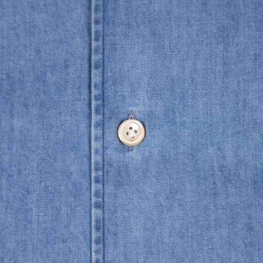 Washed Blue Denim Button Down Shirt - Slim Fit