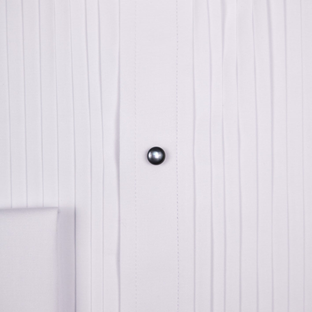 White Pleated Front Regular Tuxedo Shirt