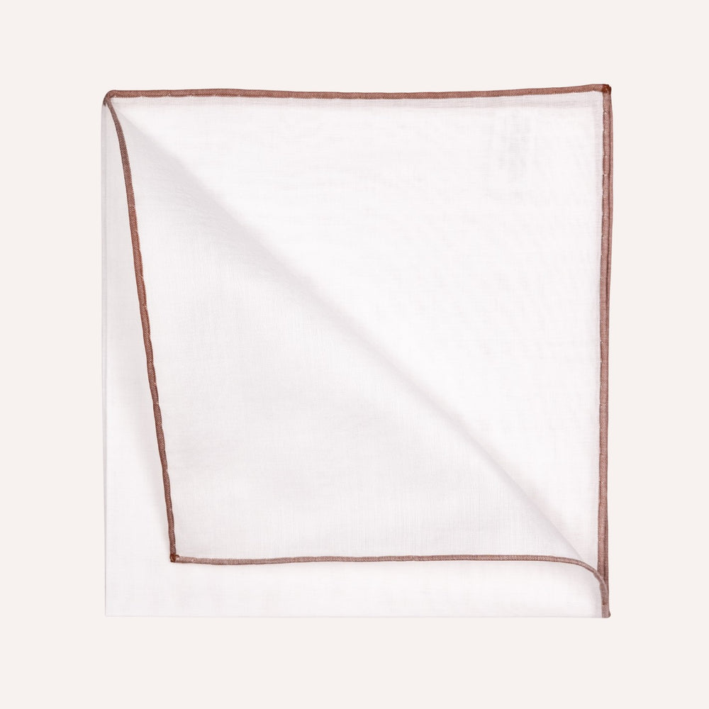 White & Brown Edge Cotton Pocket Square