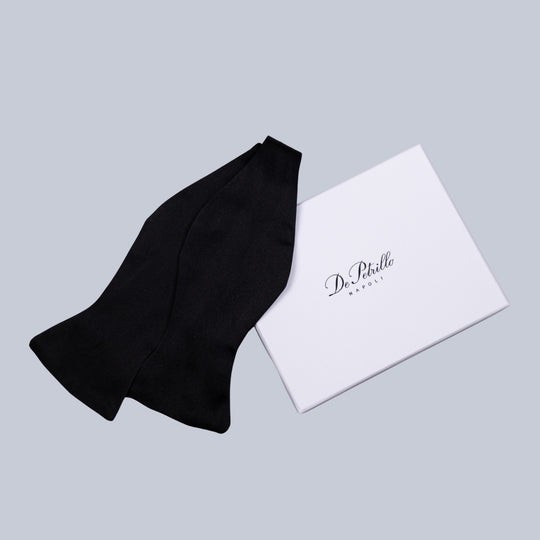 Black Ribbed Silk Cotton Bow Tie