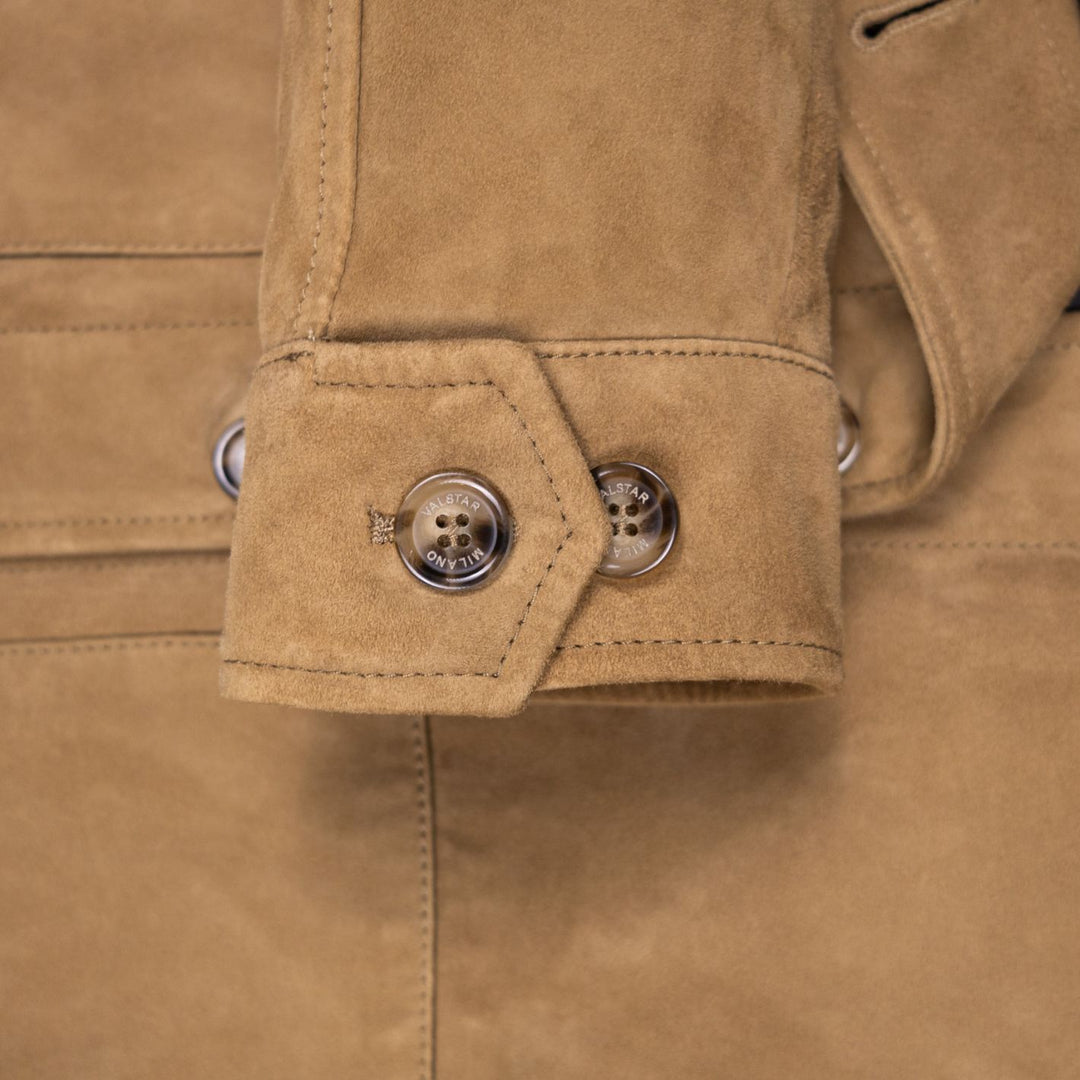 Beige Goose Down Padded Suede Jacket