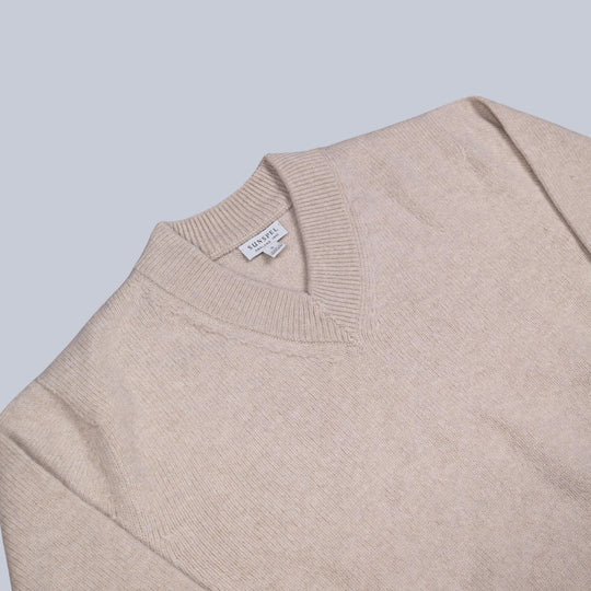 Oatmeal Melange Lambswool V-Neck Sweater