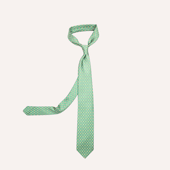 Green Flower Geometric Pattern Silk Tie