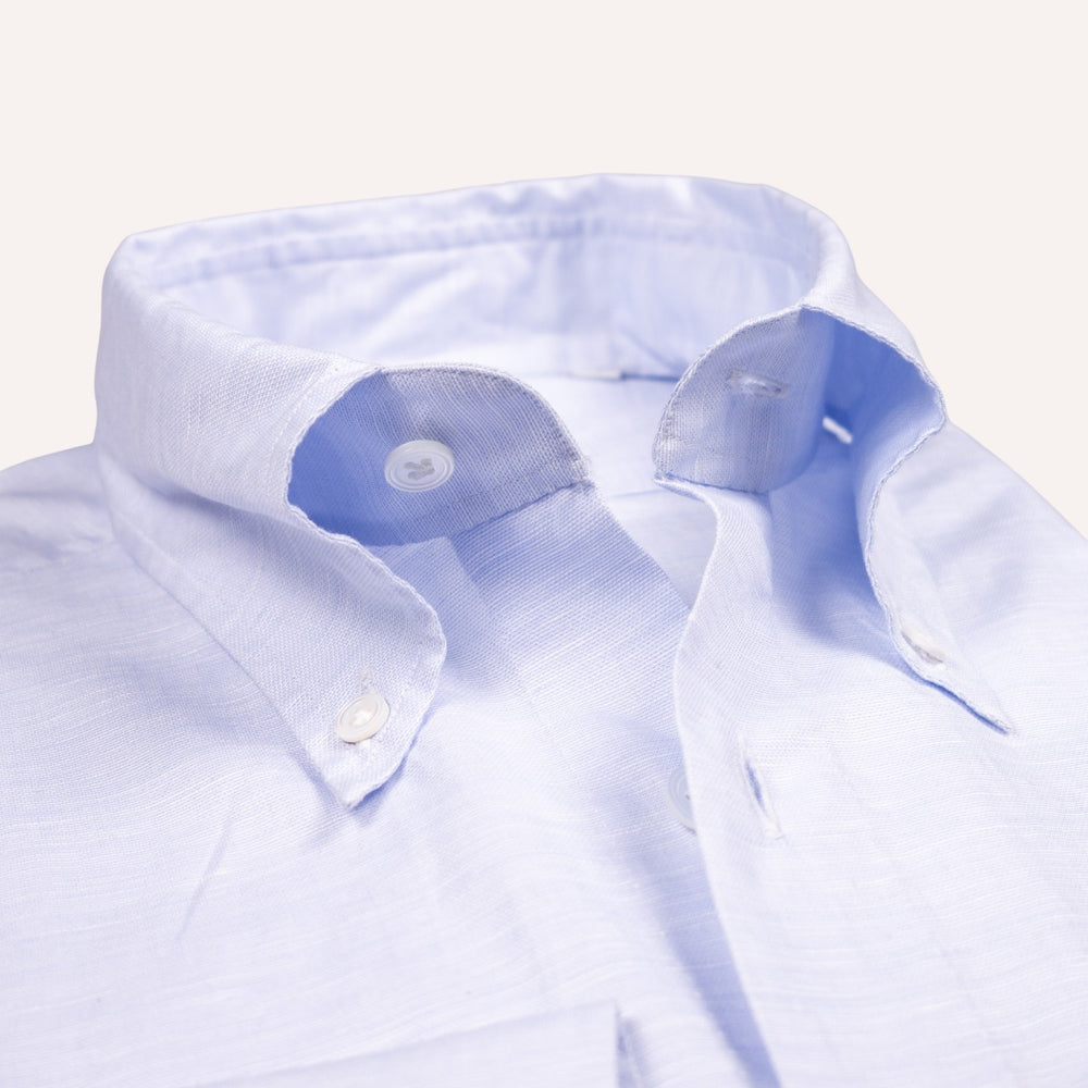 Light Blue Cotton Linen Button Down Shirt