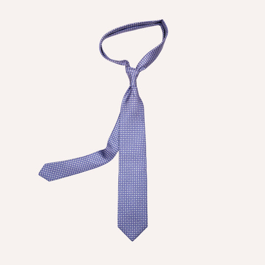 Blue Micro Flower Geometric Pattern Silk Tie