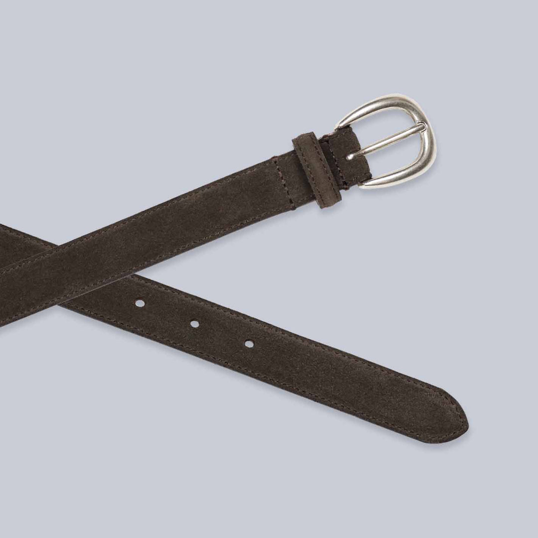 Brown Suede Silver Plated Buckle Belt