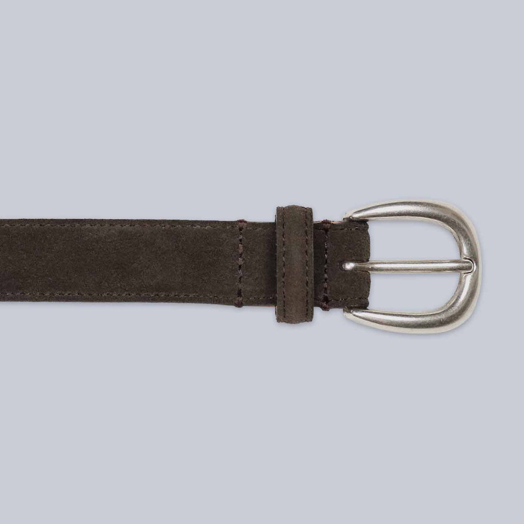 Brown Suede Silver Plated Buckle Belt
