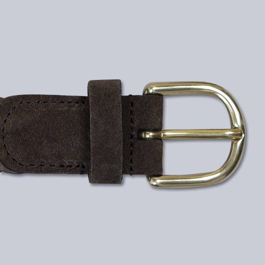 Brown Woven Suede Brass Buckle Belt