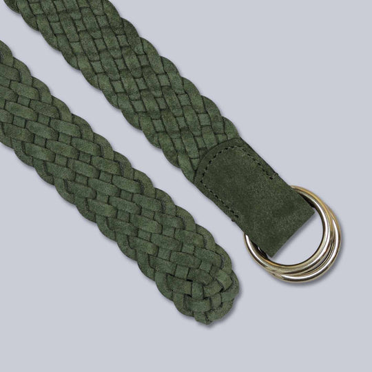Green Double Ring Woven Suede Belt