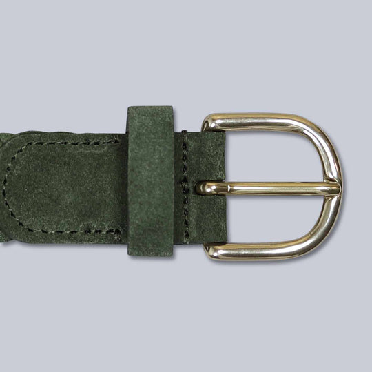 Green Woven Suede Brass Buckle Belt
