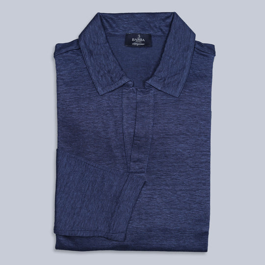 Blue Linen Long Sleeve Skipper Shirt