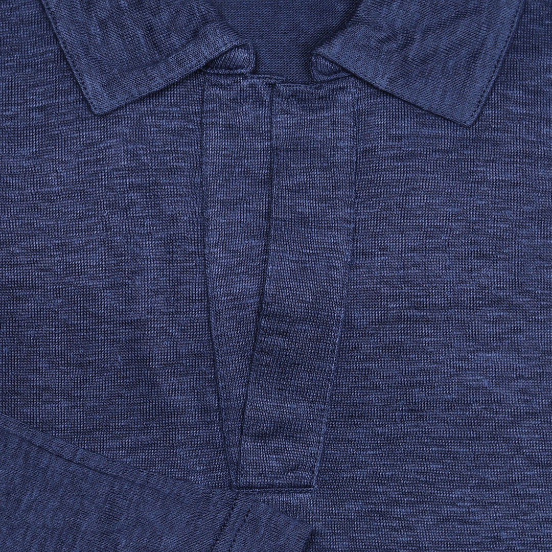 Blue Linen Long Sleeve Skipper Shirt