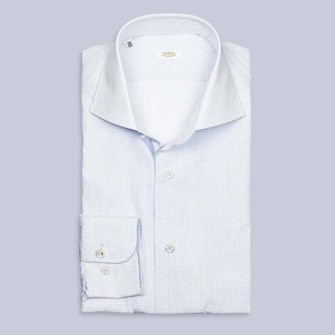 Blue White Checked Regular Fit Cutaway Shirt