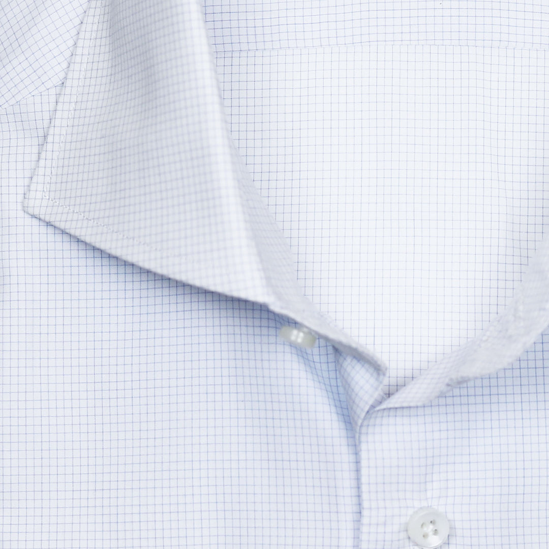 Blue White Checked Regular Fit Cutaway Shirt