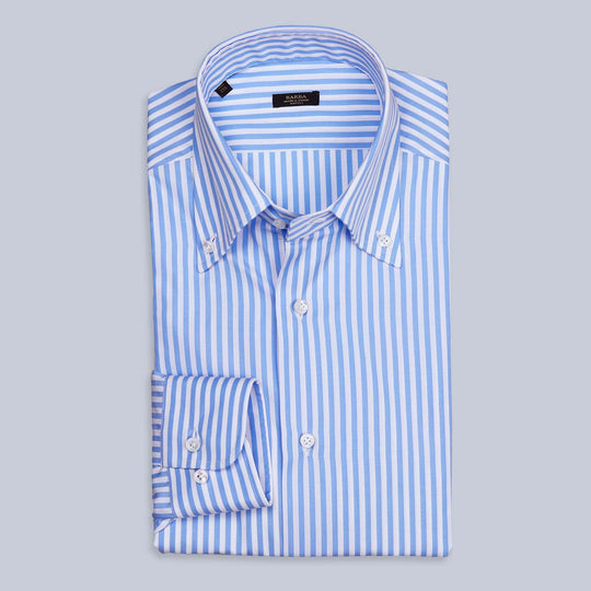 Blue White Striped Slim Fit Button Down Shirt