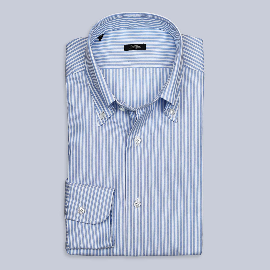 Blue White Striped Slim Fit Button Down Shirt