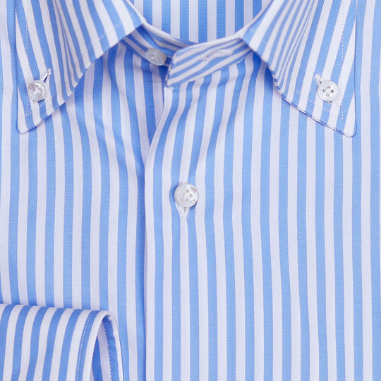 Blue White Striped Slim Fit Button Down Shirt