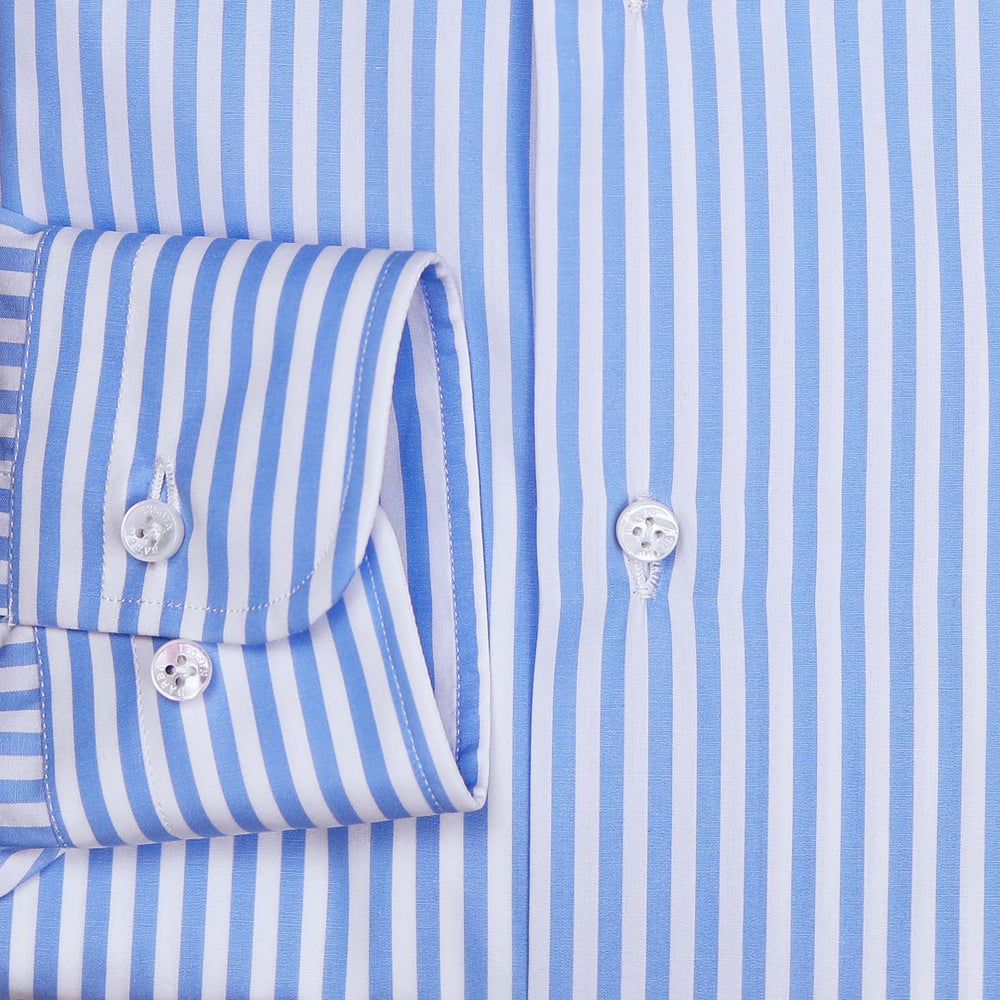 Blue White Striped Slim Fit Button Down Shirt