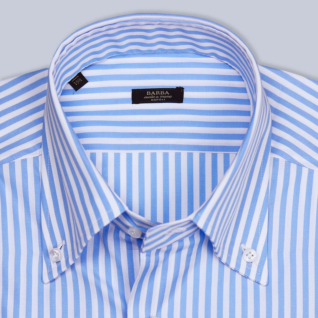 Blue White Striped Slim Fit Button Down Shirt