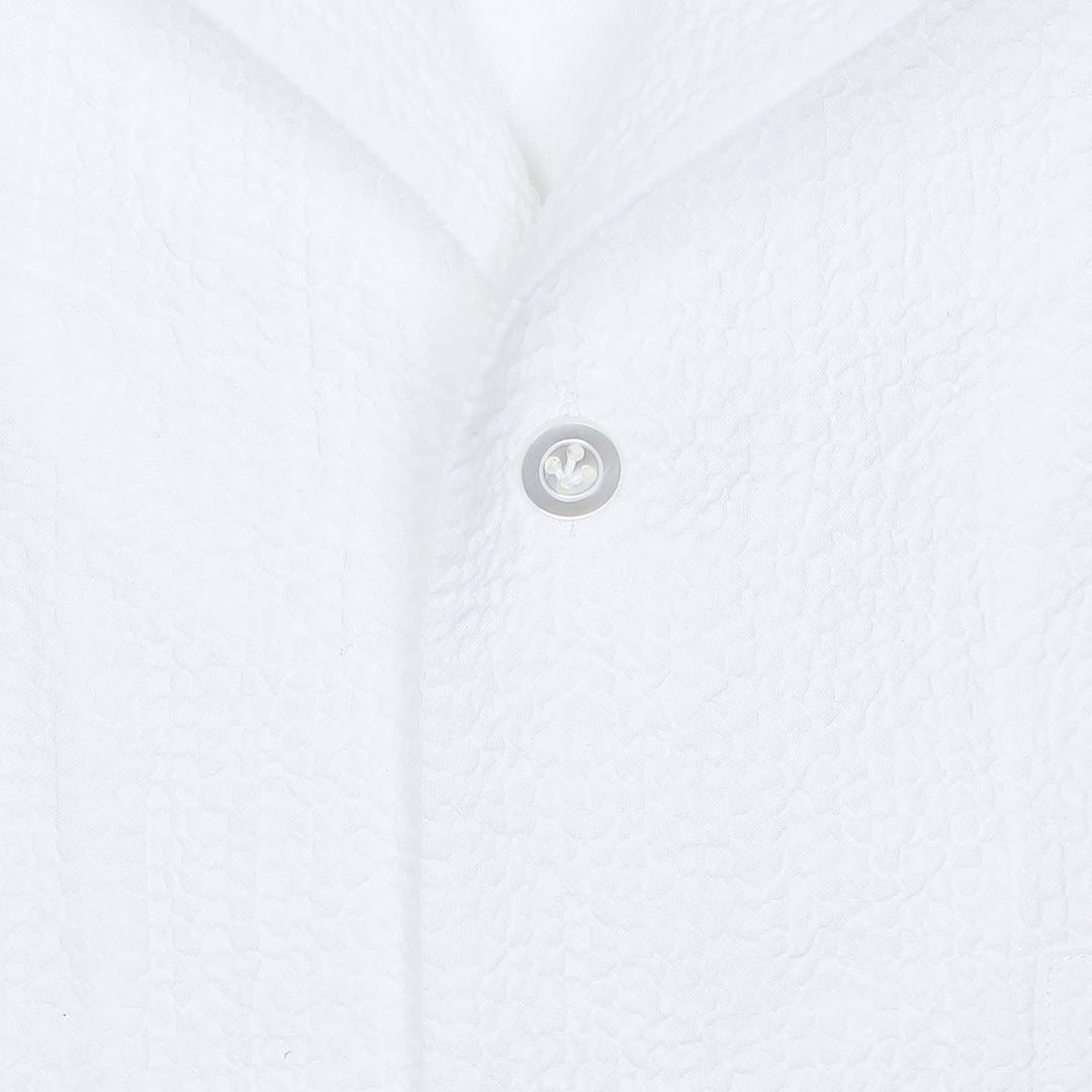 White Short Sleeve Seersucker Camp Collar Shirt