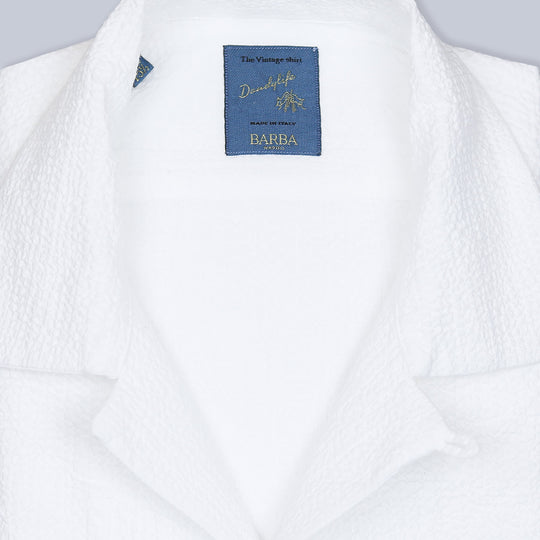 White Short Sleeve Seersucker Camp Collar Shirt