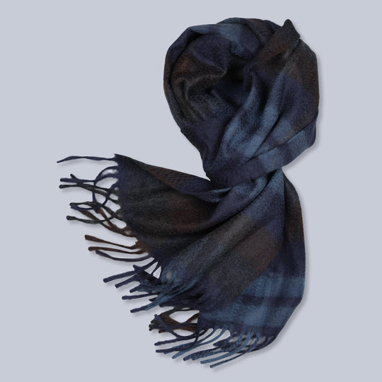 Begg x Co Navy Brown Pure Cashmere Scarf