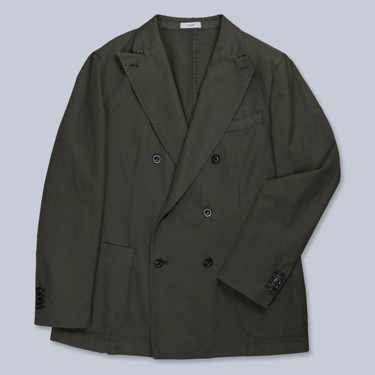 Dark Green Cotton Linen Double-Breasted Blazer