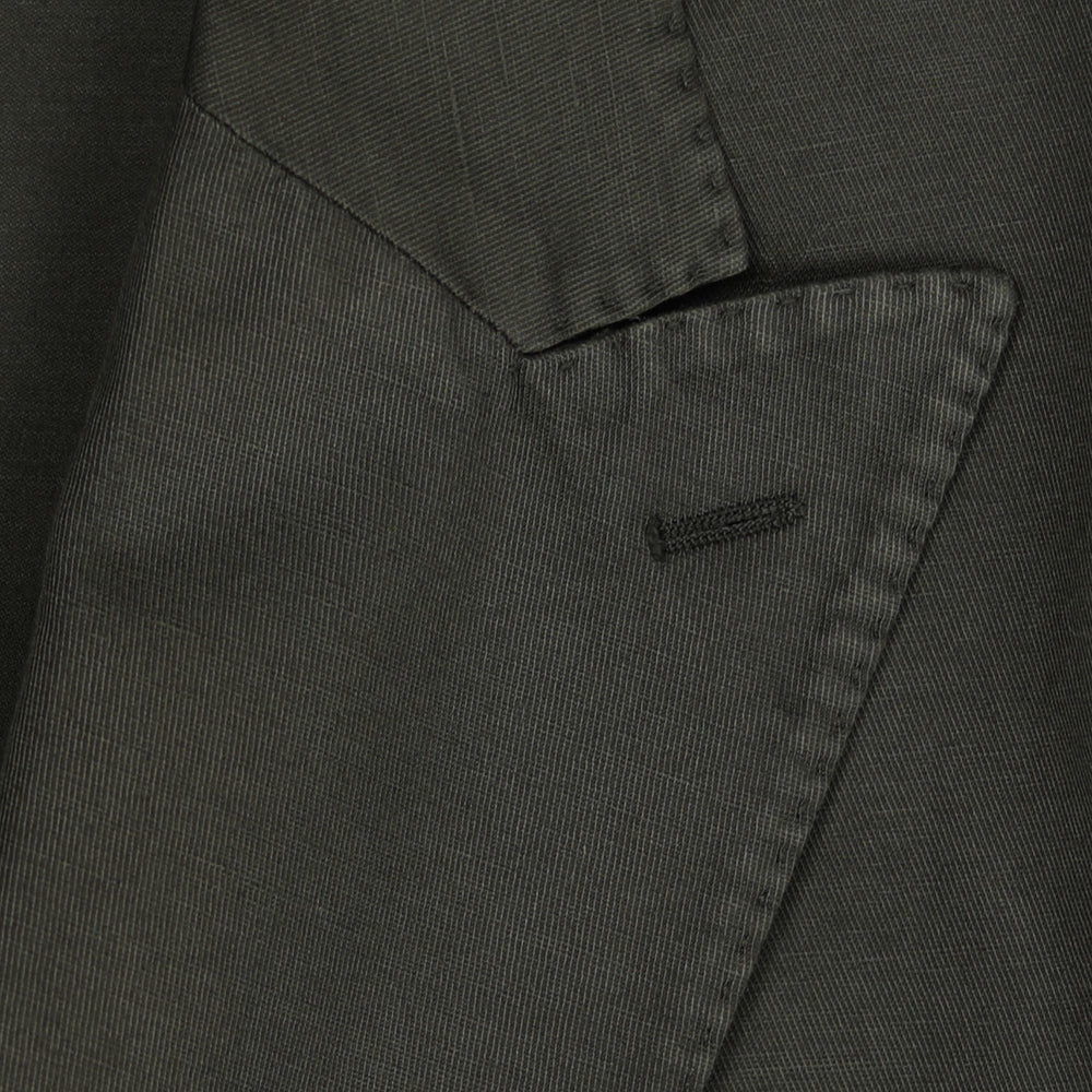 Dark Green Cotton Linen Double-Breasted Blazer