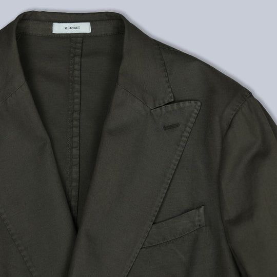 Dark Green Cotton Linen Double-Breasted Blazer