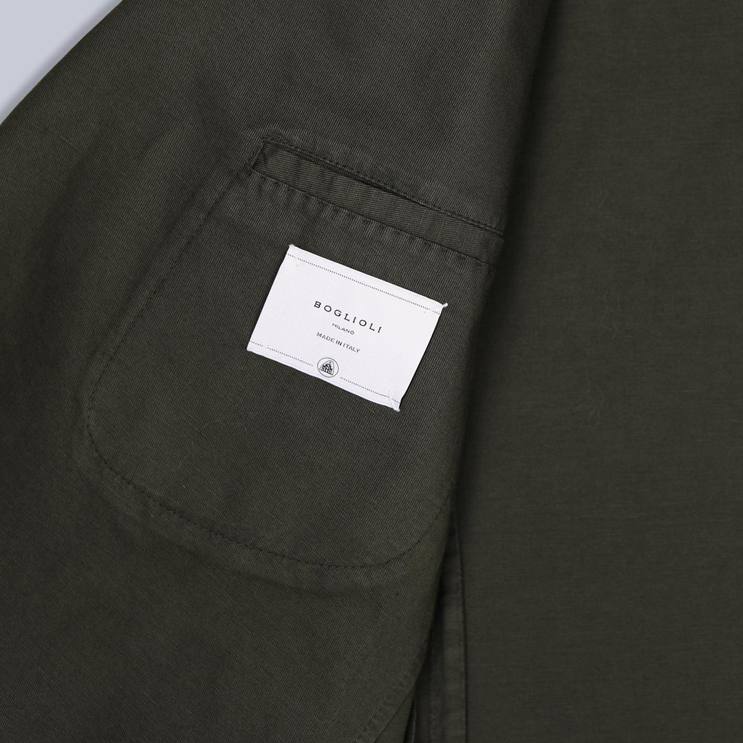 Dark Green Cotton Linen Double-Breasted Blazer