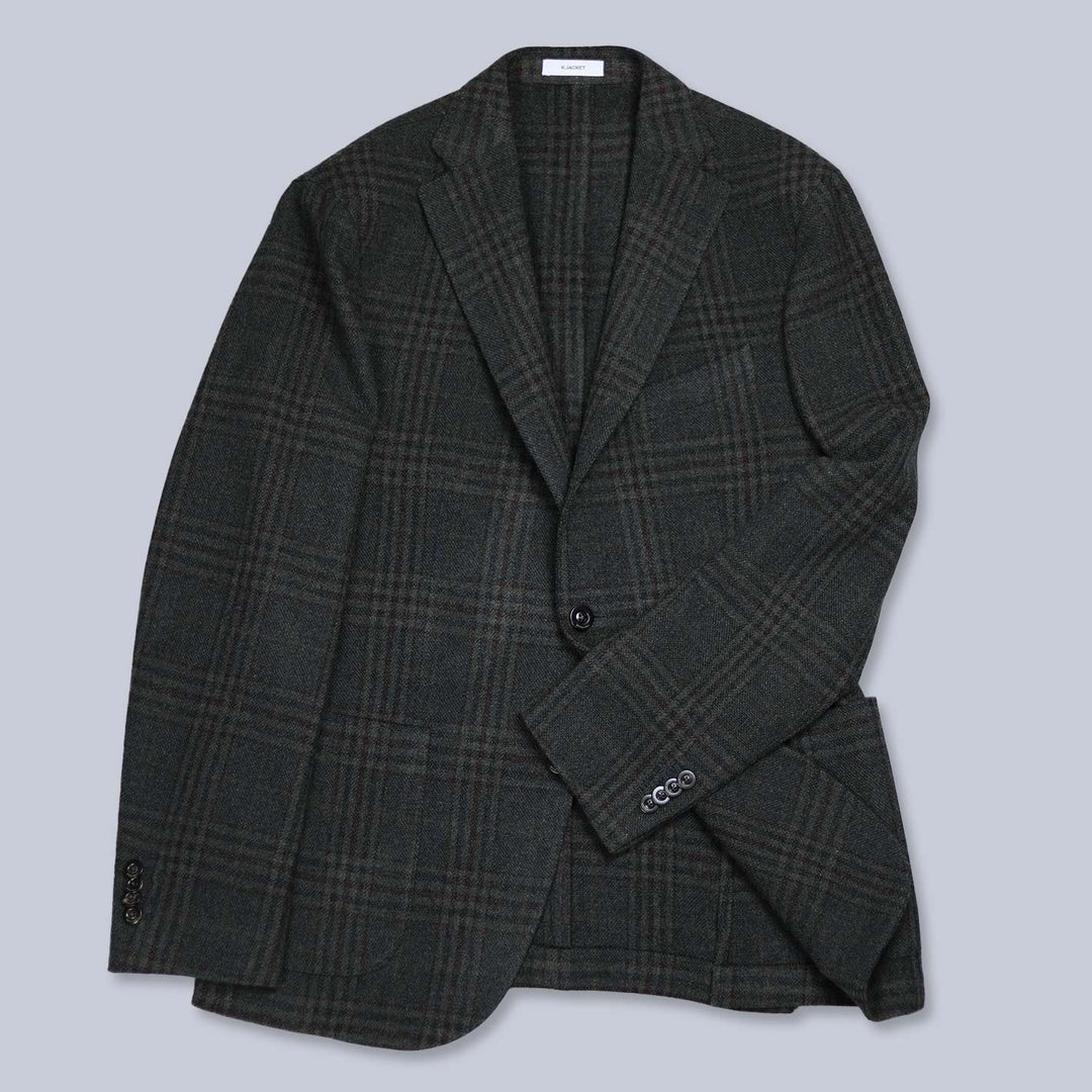 Green Brown Checked Wool Cashmere Blazer