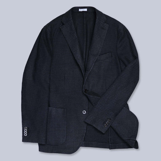 Navy Checked Wool Cashmere Blazer