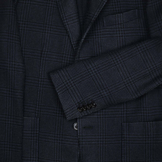 Navy Checked Wool Cashmere Blazer